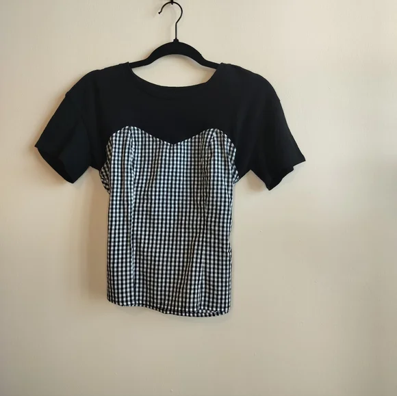 Express One Eleven Black Blouse with Gingham size XS - Picture 2 of 6